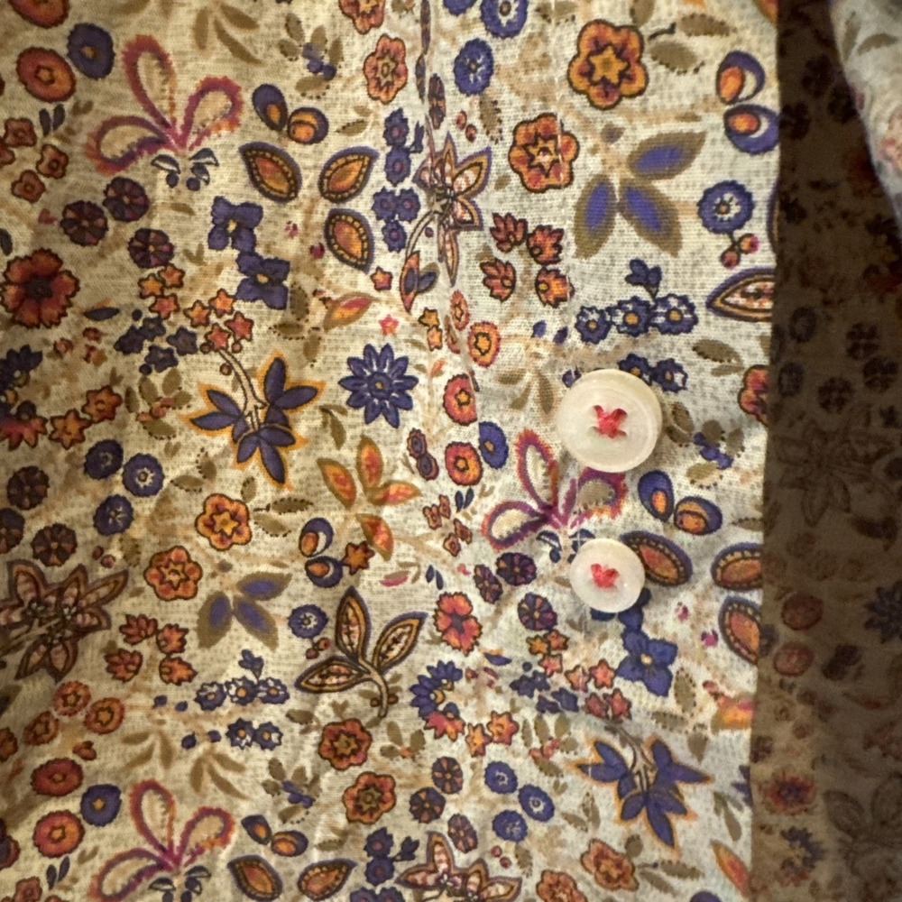 Alan Flusser Button Up Shirt LG Men's Tan Floral Short Sleeve Casual - Picture 4 of 16